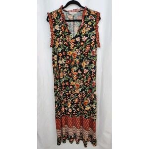 Casa Cabana Tiered Dress Women's XL Rayon Floral Sleeveless Elastic Waist